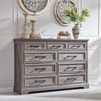 Commode à 9 tiroirs, style Campagne, bleu/gris/marron/blanc cassé/noir, bois manufacturé