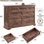 Commode à 9 tiroirs, style Campagne, bleu/gris/marron/blanc cassé/noir, bois manufacturé