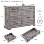 Commode à 9 tiroirs, style Campagne, bleu/gris/marron/blanc cassé/noir, bois manufacturé