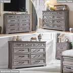 Commode à 9 tiroirs, style Campagne, bleu/gris/marron/blanc cassé/noir, bois manufacturé