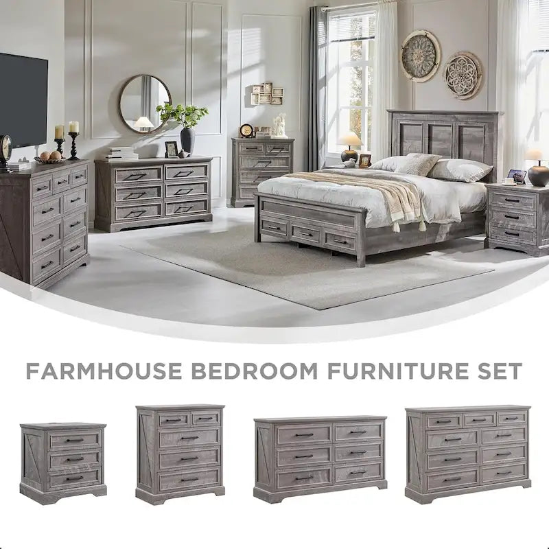 Commode à 9 tiroirs, style Campagne, bleu/gris/marron/blanc cassé/noir, bois manufacturé