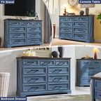 Commode à 9 tiroirs, style Campagne, bleu/gris/marron/blanc cassé/noir, bois manufacturé