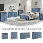 Commode à 9 tiroirs, style Campagne, bleu/gris/marron/blanc cassé/noir, bois manufacturé