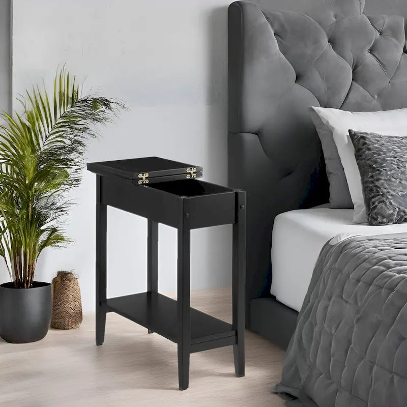 Table d'appoint étroite à rabat avec tiroir et étagère, Gris/Noir/Espresso/Crème/Blanc/Cerise