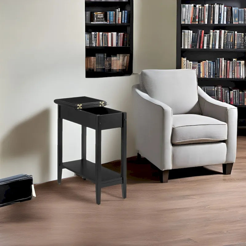Table d'appoint étroite à rabat avec tiroir et étagère, Gris/Noir/Espresso/Crème/Blanc/Cerise