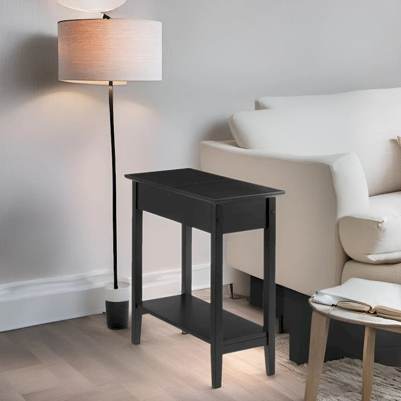 Table d'appoint étroite à rabat avec tiroir et étagère, Gris/Noir/Espresso/Crème/Blanc/Cerise