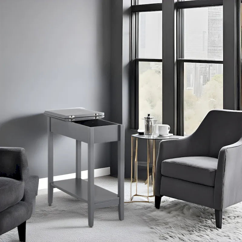 Table d'appoint étroite à rabat avec tiroir et étagère, Gris/Noir/Espresso/Crème/Blanc/Cerise