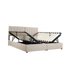 Cadre de lit plateforme rembourré double/très grand avec système de rangement hydraulique, lit de rangement relevable avec tête de lit et support à lattes