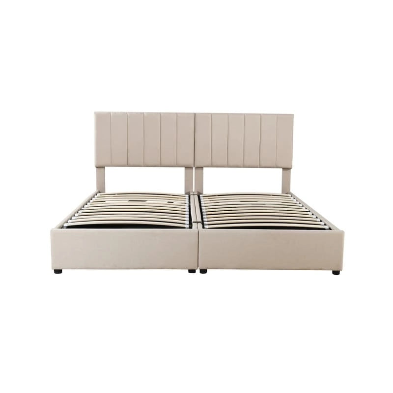 Cadre de lit plateforme rembourré double/très grand avec système de rangement hydraulique, lit de rangement relevable avec tête de lit et support à lattes