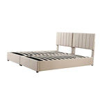 Cadre de lit plateforme rembourré double/très grand avec système de rangement hydraulique, lit de rangement relevable avec tête de lit et support à lattes