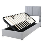 Cadre de lit plateforme rembourré double/très grand avec système de rangement hydraulique, lit de rangement relevable avec tête de lit et support à lattes
