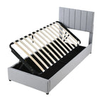 Cadre de lit plateforme rembourré double/très grand avec système de rangement hydraulique, lit de rangement relevable avec tête de lit et support à lattes