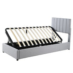 Cadre de lit plateforme rembourré double/très grand avec système de rangement hydraulique, lit de rangement relevable avec tête de lit et support à lattes