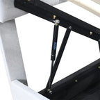 Cadre de lit plateforme rembourré double/très grand avec système de rangement hydraulique, lit de rangement relevable avec tête de lit et support à lattes