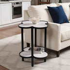Table d'appoint Chloe, plateau trèfle en marbre véritable blanc avec cadre en fer noir