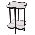Table d'appoint Chloe, plateau trèfle en marbre véritable blanc avec cadre en fer noir