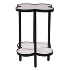 Table d'appoint Chloe, plateau trèfle en marbre véritable blanc avec cadre en fer noir