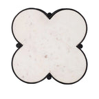 Table d'appoint Chloe, plateau trèfle en marbre véritable blanc avec cadre en fer noir
