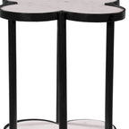 Table d'appoint Chloe, plateau trèfle en marbre véritable blanc avec cadre en fer noir