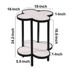 Table d'appoint Chloe, plateau trèfle en marbre véritable blanc avec cadre en fer noir