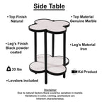 Table d'appoint Chloe, plateau trèfle en marbre véritable blanc avec cadre en fer noir