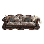 Ensemble canapé 2 places et causeuse, similicuir marron foncé, 5 coussins décoratifs