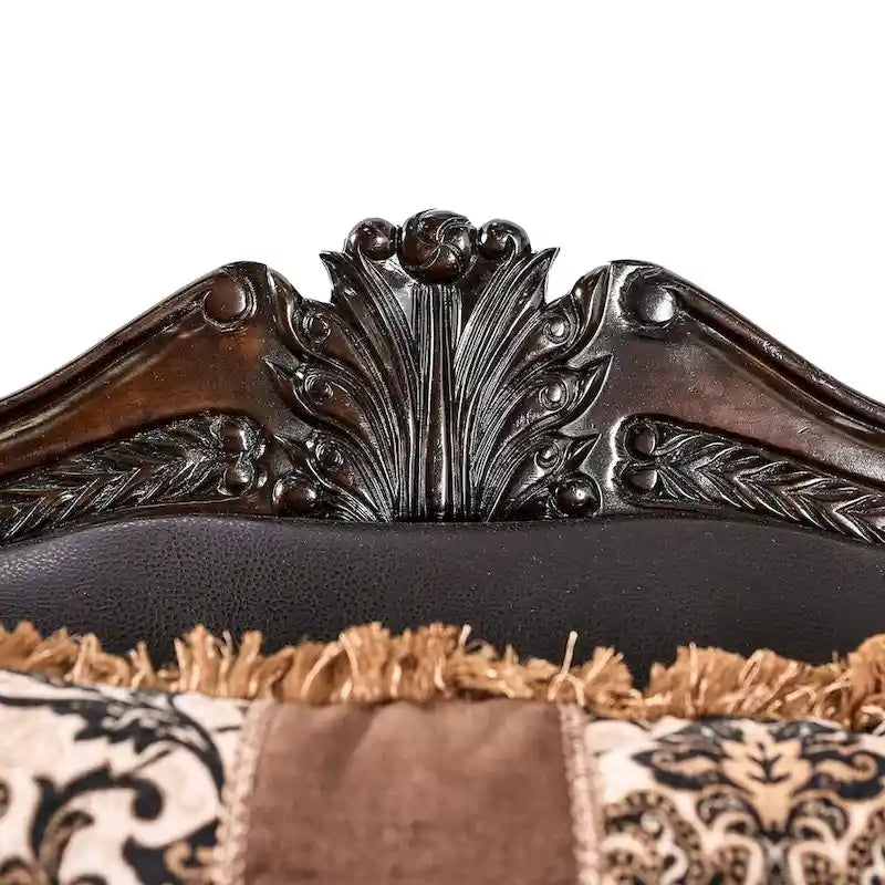 Ensemble canapé 2 places et causeuse, similicuir marron foncé, 5 coussins décoratifs