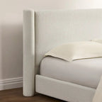 Cadre de lit plateforme rembourré, Blanc, Tête de lit large, Tissu bouclé, Grand lit (Queen), 2 places