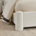 Cadre de lit plateforme rembourré, Blanc, Tête de lit large, Tissu bouclé, Grand lit (Queen), 2 places
