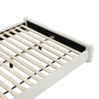 Cadre de lit plateforme rembourré, Blanc, Tête de lit large, Tissu bouclé, Grand lit (Queen), 2 places