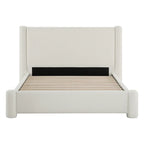 Cadre de lit plateforme rembourré, Blanc, Tête de lit large, Tissu bouclé, Grand lit (Queen), 2 places