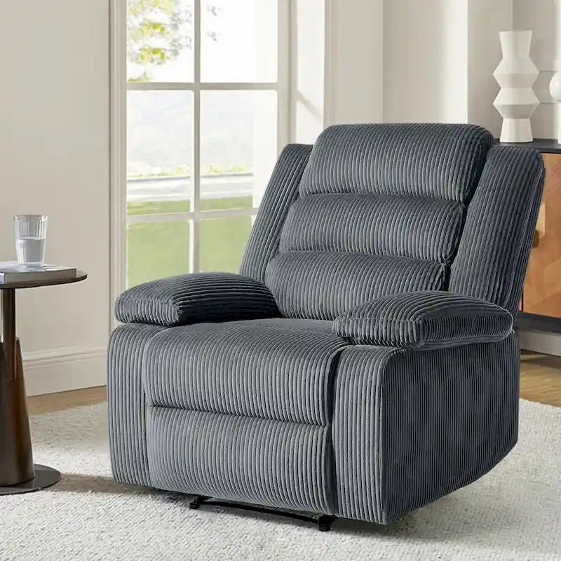 Fauteuil inclinable manuel en velours côtelé moderne, fauteuil de relaxation inclinable réglable avec accoudoirs larges