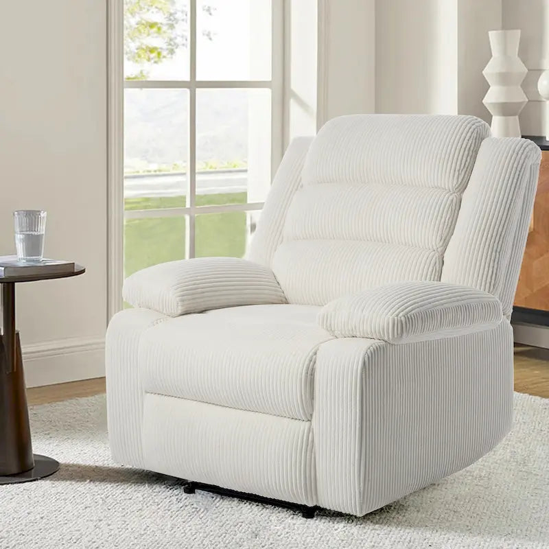 Fauteuil inclinable manuel en velours côtelé moderne, fauteuil de relaxation inclinable réglable avec accoudoirs larges