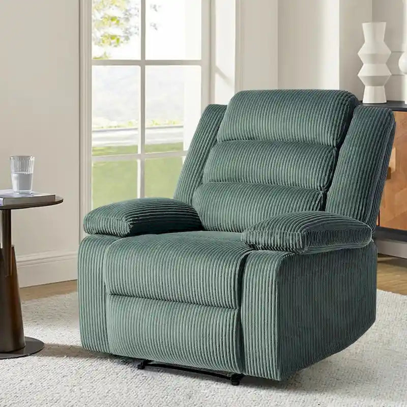 Fauteuil inclinable manuel en velours côtelé moderne, fauteuil de relaxation inclinable réglable avec accoudoirs larges