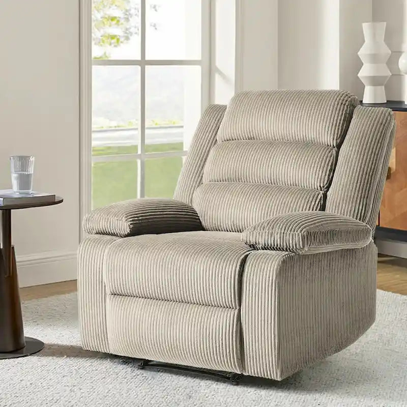 Fauteuil inclinable manuel en velours côtelé moderne, fauteuil de relaxation inclinable réglable avec accoudoirs larges
