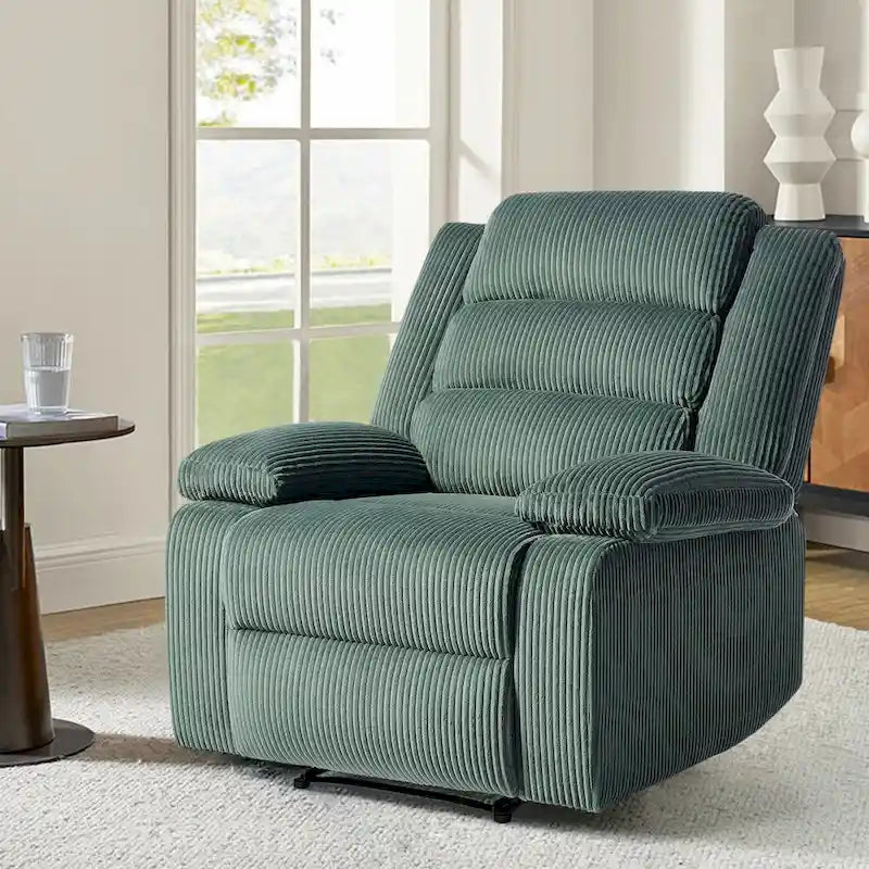 Fauteuil inclinable manuel en velours côtelé moderne, fauteuil de relaxation inclinable réglable avec accoudoirs larges