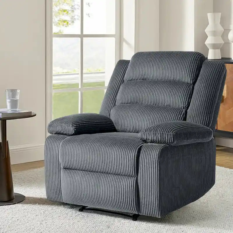 Fauteuil inclinable manuel en velours côtelé moderne, fauteuil de relaxation inclinable réglable avec accoudoirs larges