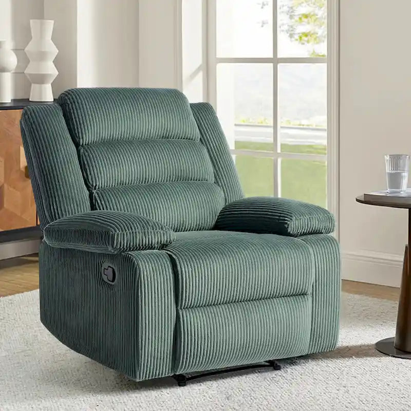 Fauteuil inclinable manuel en velours côtelé moderne, fauteuil de relaxation inclinable réglable avec accoudoirs larges