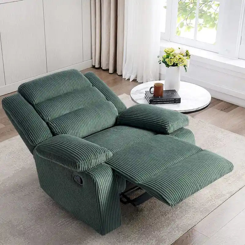 Fauteuil inclinable manuel en velours côtelé moderne, fauteuil de relaxation inclinable réglable avec accoudoirs larges