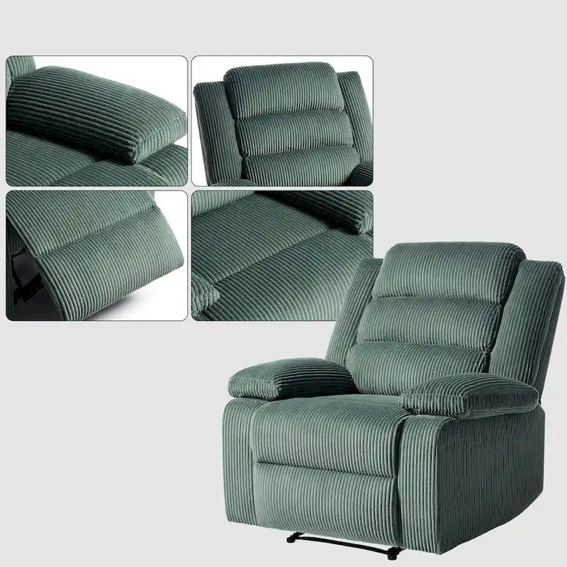Fauteuil inclinable manuel en velours côtelé moderne, fauteuil de relaxation inclinable réglable avec accoudoirs larges