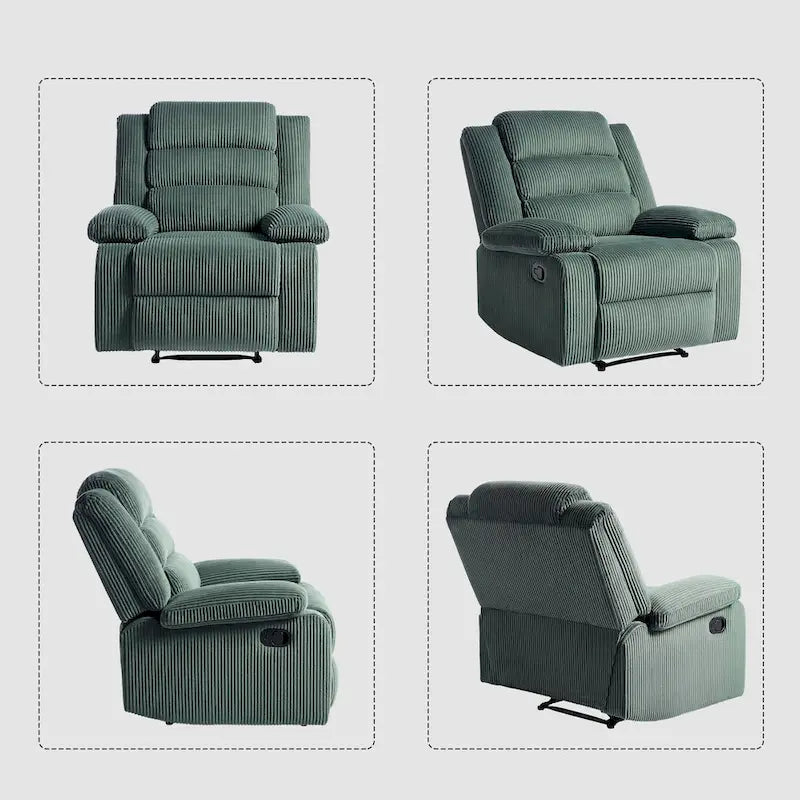 Fauteuil inclinable manuel en velours côtelé moderne, fauteuil de relaxation inclinable réglable avec accoudoirs larges