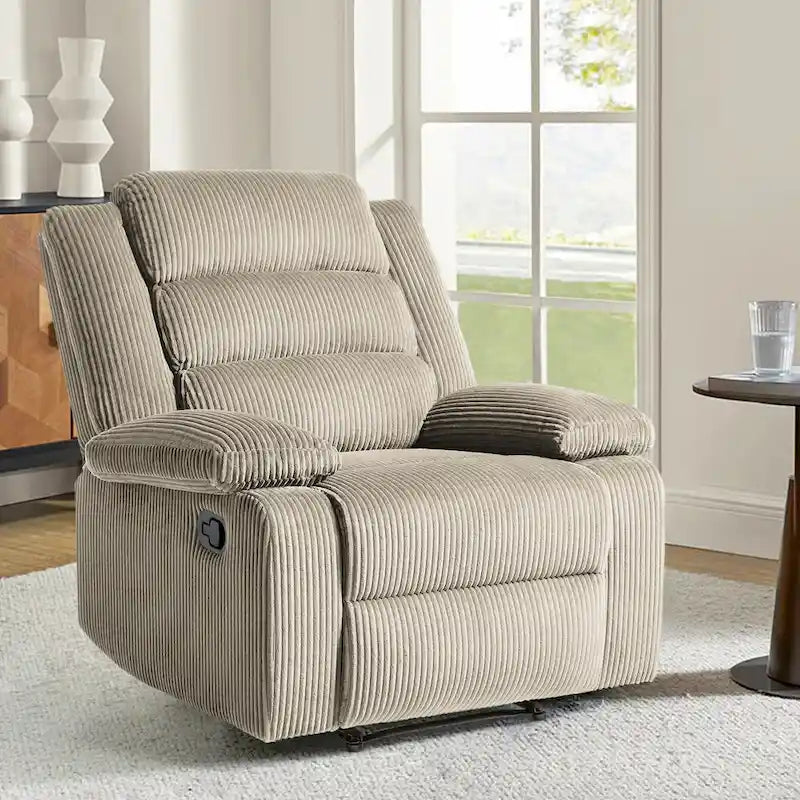 Fauteuil inclinable manuel en velours côtelé moderne, fauteuil de relaxation inclinable réglable avec accoudoirs larges