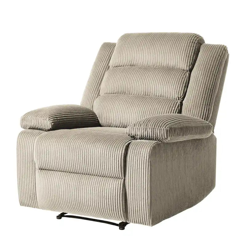 Fauteuil inclinable manuel en velours côtelé moderne, fauteuil de relaxation inclinable réglable avec accoudoirs larges