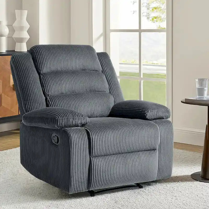 Fauteuil inclinable manuel en velours côtelé moderne, fauteuil de relaxation inclinable réglable avec accoudoirs larges