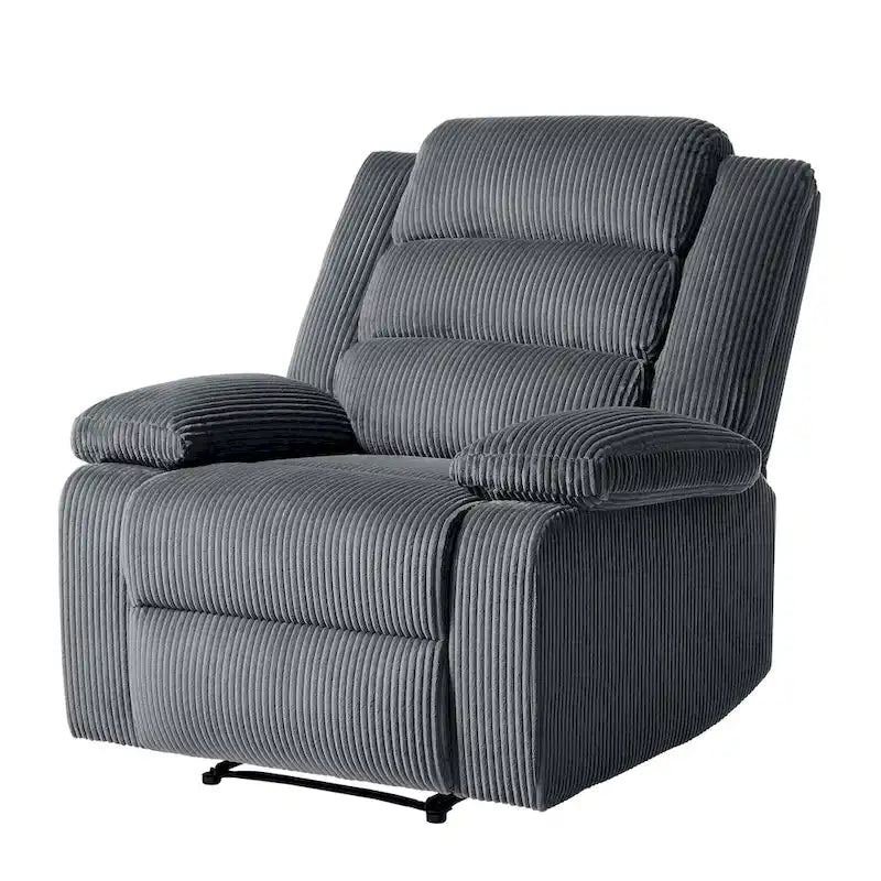 Fauteuil inclinable manuel en velours côtelé moderne, fauteuil de relaxation inclinable réglable avec accoudoirs larges