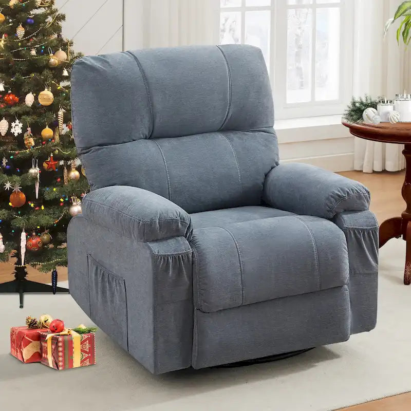 Fauteuil inclinable pivotant et basculant à 360° en lin avec poches latérales