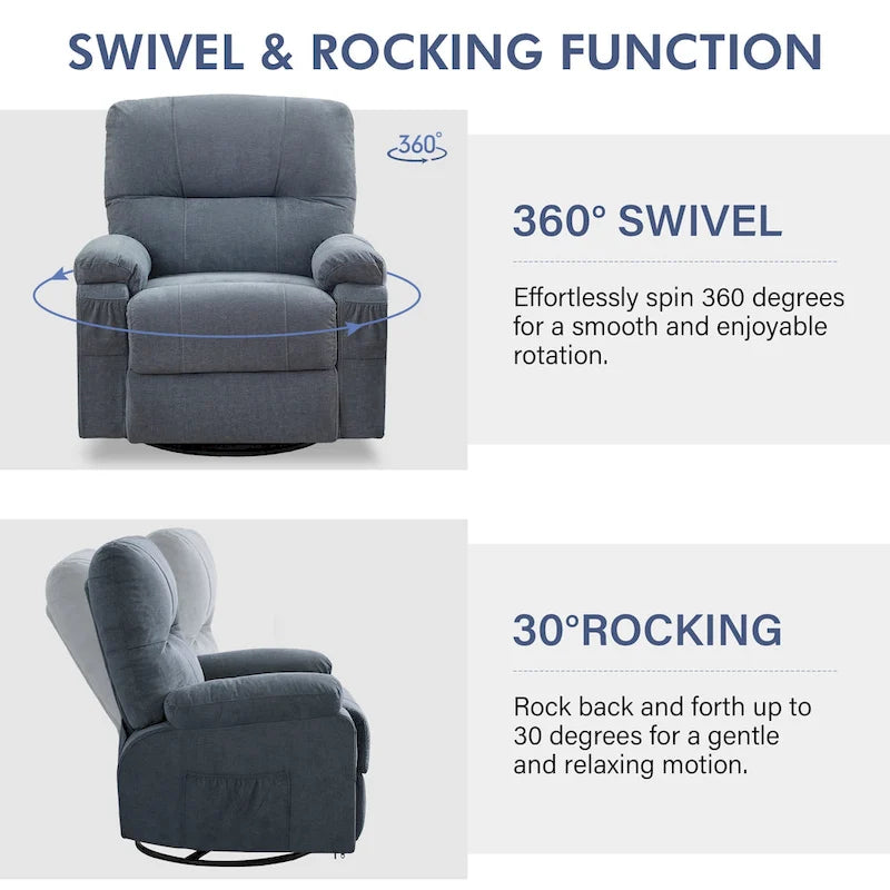 Fauteuil inclinable pivotant et basculant à 360° en lin avec poches latérales