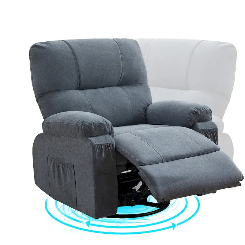 Fauteuil inclinable pivotant et basculant à 360° en lin avec poches latérales