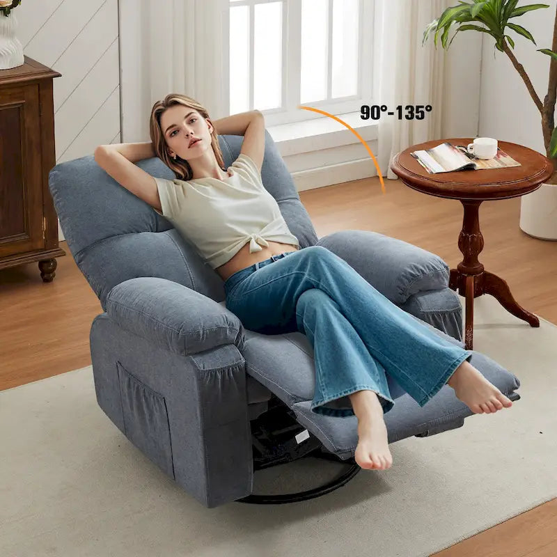 Fauteuil inclinable pivotant et basculant à 360° en lin avec poches latérales
