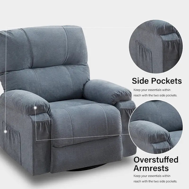 Fauteuil inclinable pivotant et basculant à 360° en lin avec poches latérales